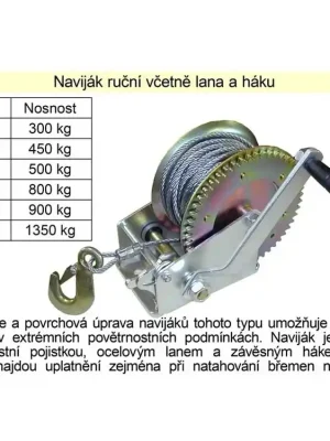 Naviják ruční včetně lana a háku, nosnost  500kg