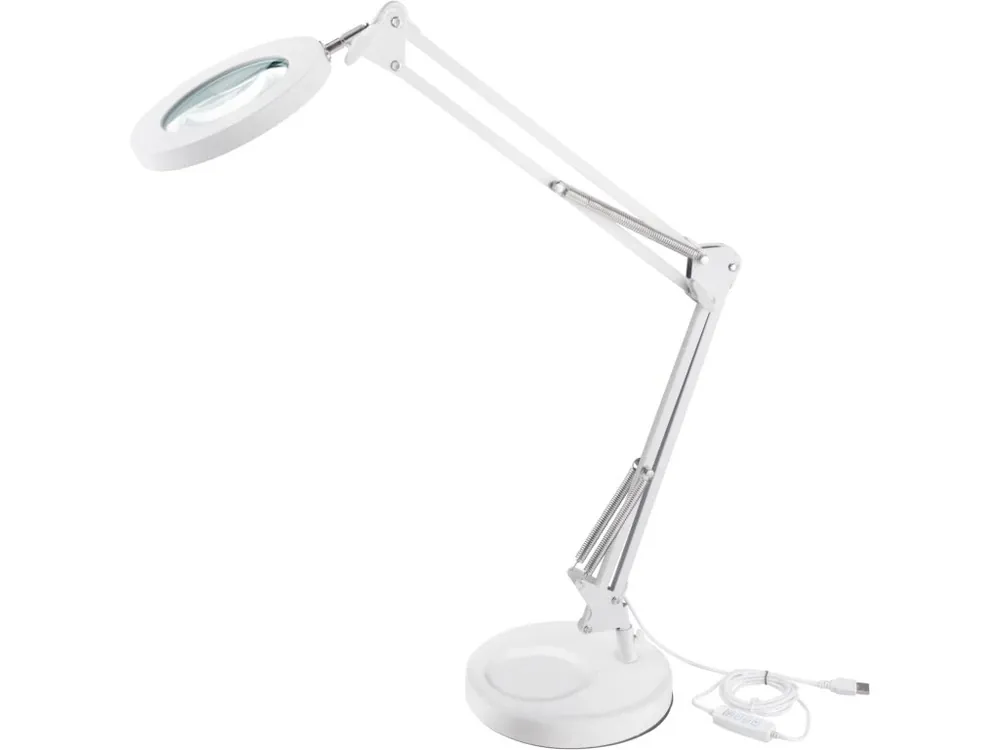 EXTOL LIGHT Stolní lupa s osvetlením, 5x zvětšení, osvětlení 2400 lm, USB napájení, bílá