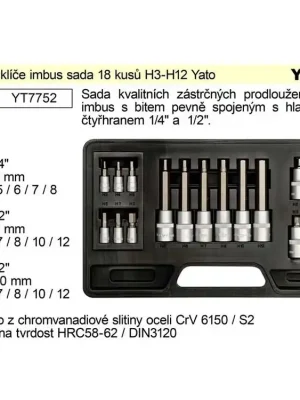 YATO Gola ořechy imbus sada 18 kusů H3-H12 Yato