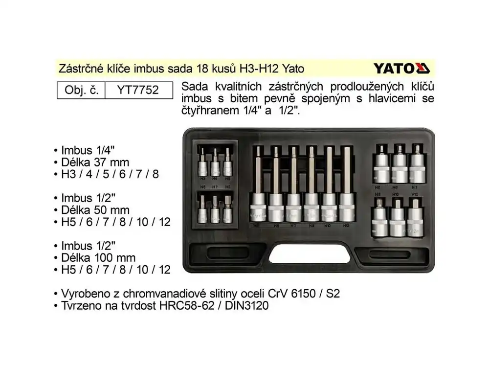 YATO Gola ořechy imbus sada 18 kusů H3-H12 Yato