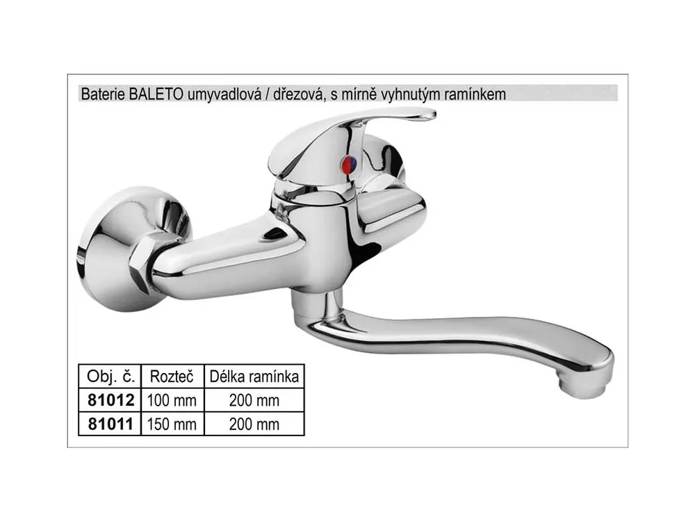 Baterie dřezová / umyvadlová 150mm chromovaná s vyhnutým ramínkem délka 200mm
