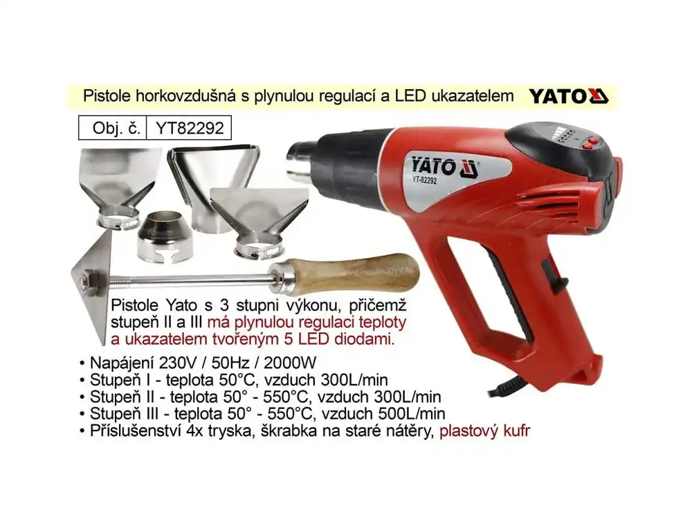 Pistole horkovzdušná Yato YT82292 s plynulou regulací teploty