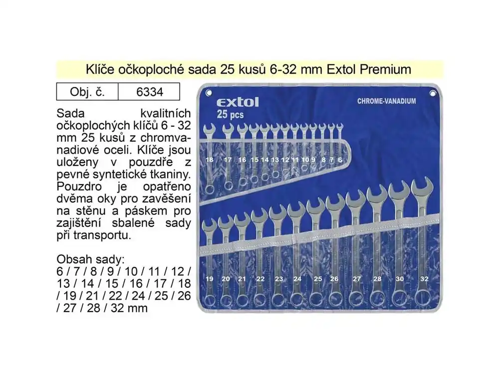 Klíče očkoploché sada 25 kusů 6-32mm CrV