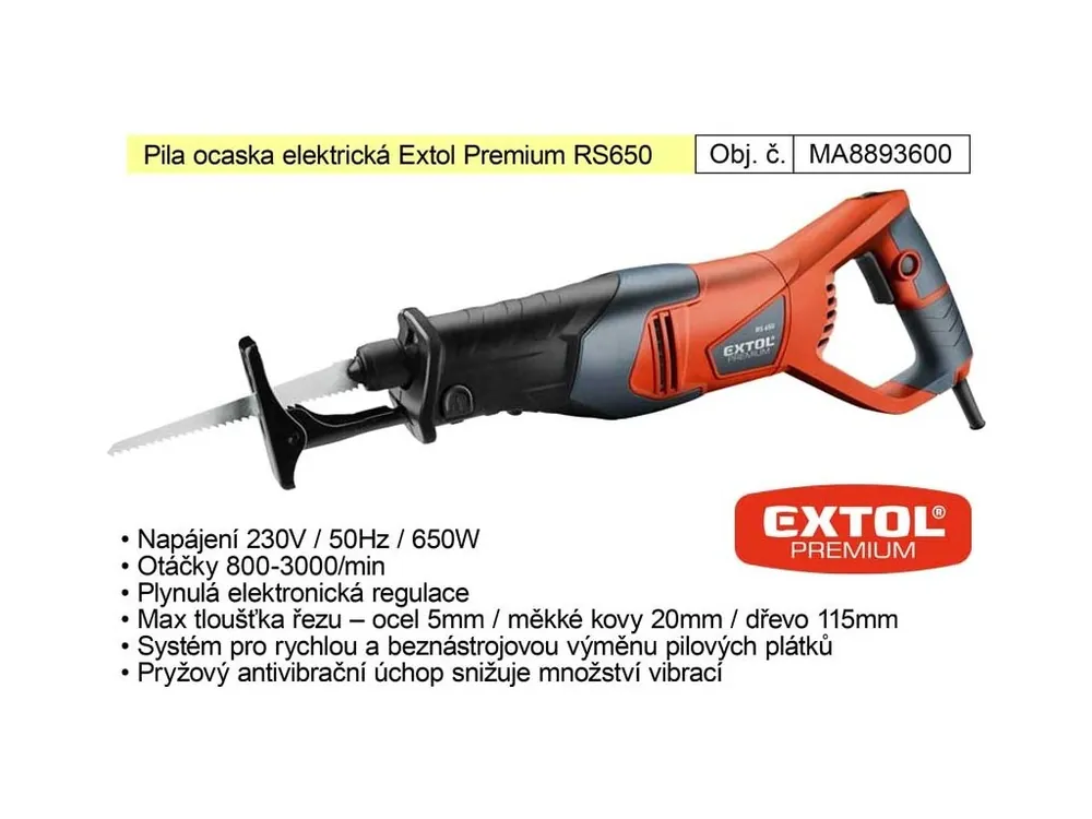 Mečová pila ocaska elektrická Extol Premium RS650, 650W