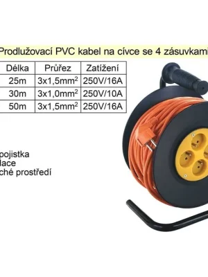 Prodlužovací kabel 50 m na cívce 4 zásuvky