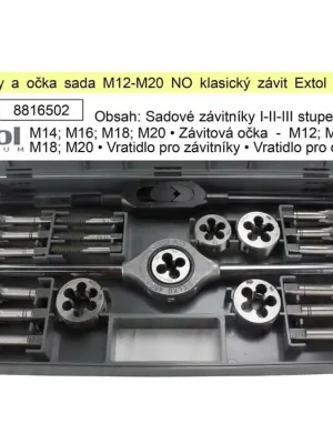Závitníky a očka sada M12-M20 NO klasický závit, Extol Premum