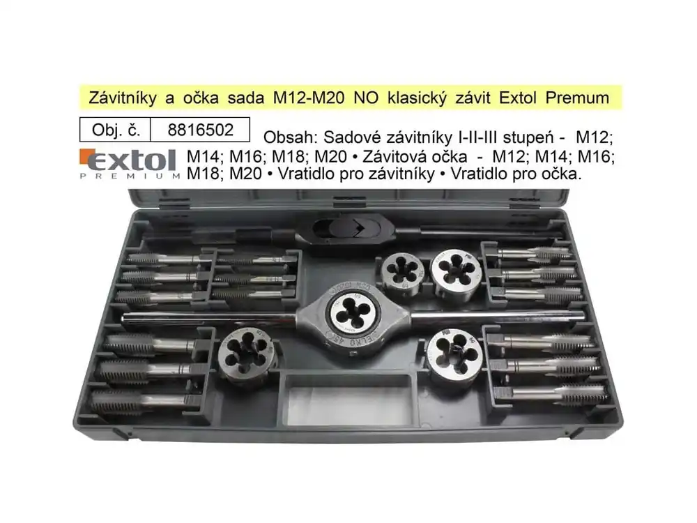 Závitníky a očka sada M12-M20 NO klasický závit, Extol Premum