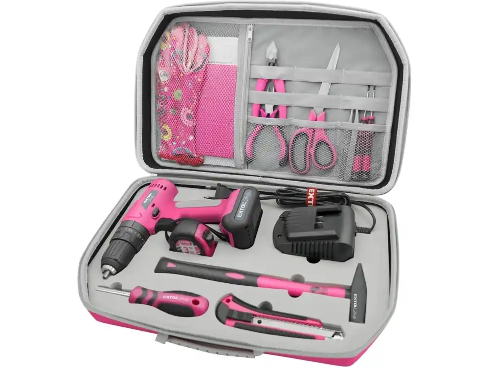 Aku šroubovák s příklepem růžový Lady 12 V / 2000 mAh Li-On Extol 402403