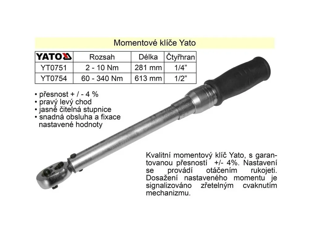 Momentový klíč ohybový 2 - 10 Nm 1/4" Yato