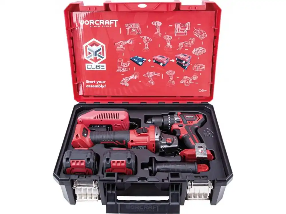 Set WORCRAFT XCUBE001 Aku vrtačka CHD-S20LiBA, úhlová bruska CAG-S20LiBS, 2x4.0Ah, nab.