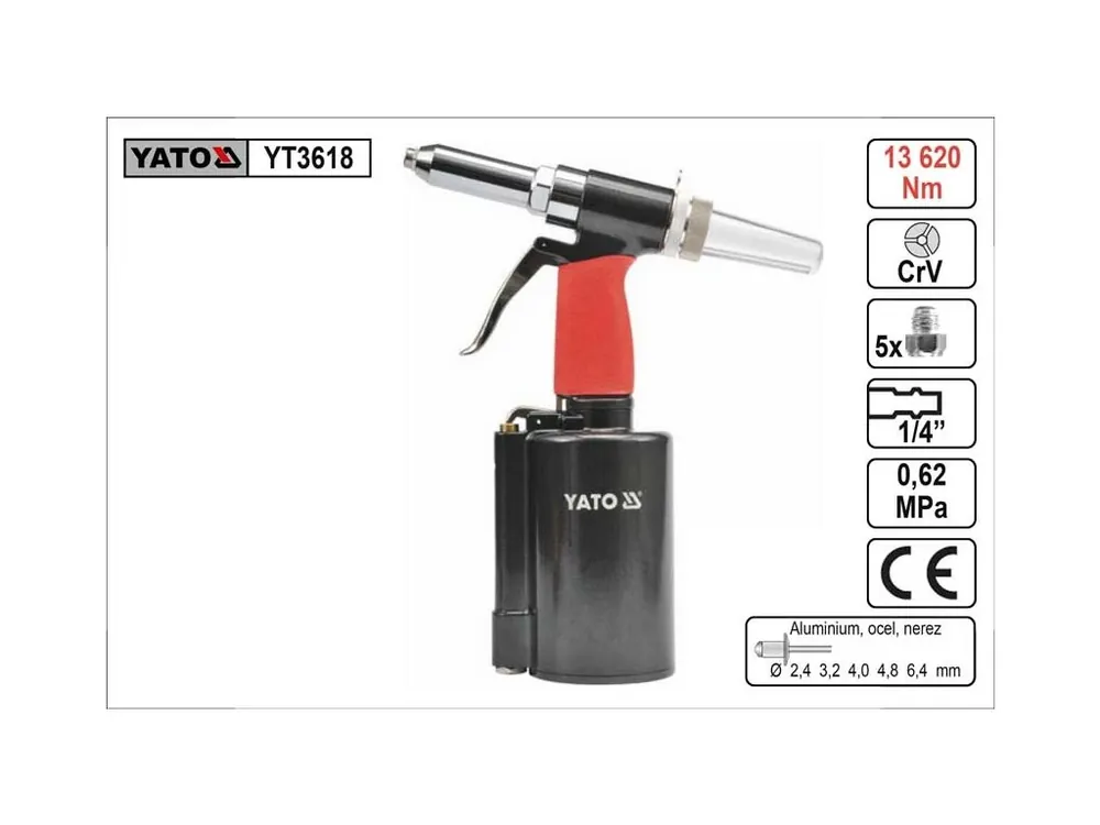 YATO Kleště nýtovací vzduchové 2,4 - 6,4mm