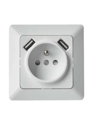 Zásuvka s USB, 2,1A, bílá