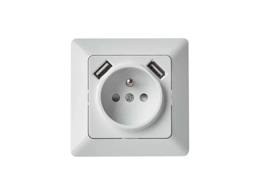 Zásuvka s USB, 2,1A, bílá