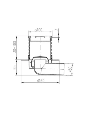 Vpusť podlahová boční D 50 mm, límec, nerez mřížka SUN, bílá, ENPRO