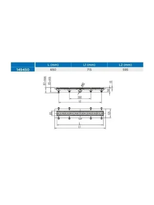 Žlab podlahový linearní 650 mm, D 40 mm, boční, medium mat, ENPRO