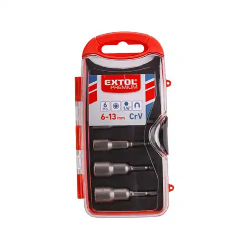 Sada magnetických hlavic EXTOL 6-13mm/6ks 1/4"