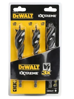 Sada třídrážkových vrtáků do dřeva 3dílná EXTREME DeWALT DT90237
