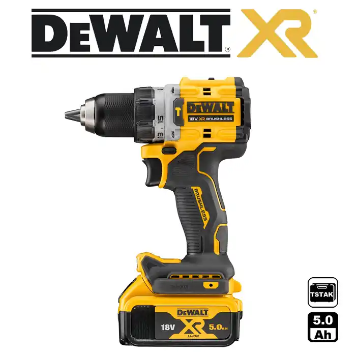 DCD805P2T Aku vrtačka příklepová bezuhlíková 18V 2x 5,0Ah Li-Ion, kufr TStak, DeWALT