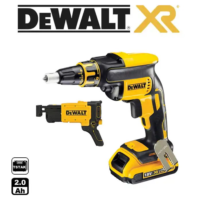DCF620D2K Aku sádrokartonářský šroubovák bezuhlíkový + zásobník 18V/2,0Ah Li-Ion, DeWALT
