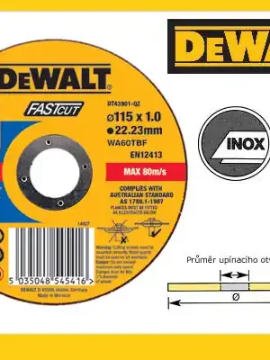 Kotouč řezný na nerez/ocel 115x1,0x22,2mm - DT3442 DeWalt