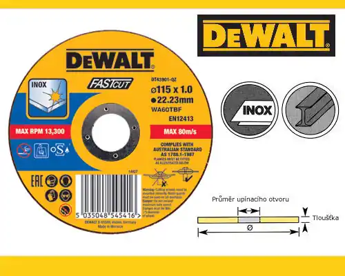 Kotouč řezný na nerez/ocel 115x1,0x22,2mm - DT3442 DeWalt
