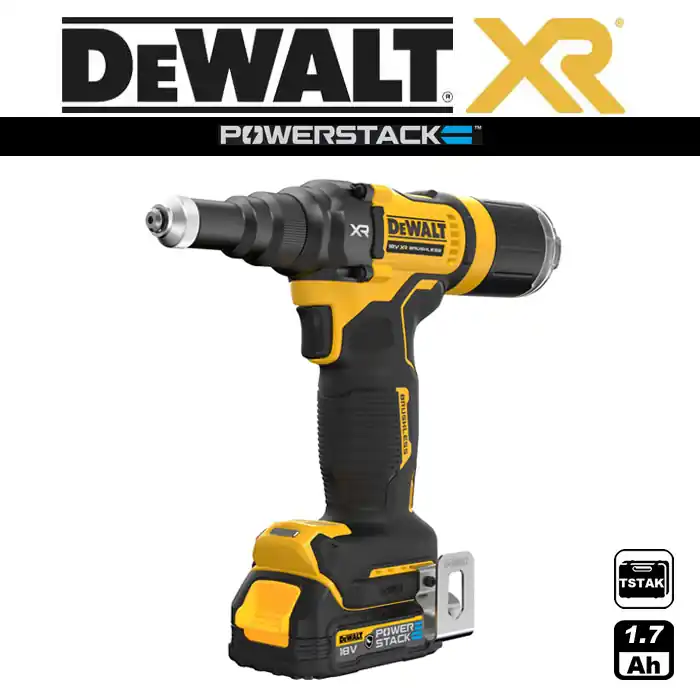 DCF403E1GT Aku nýtovací kleště 18V 1x 1,7Ah Li-Ion, 4,8mm, kufr TStak, POWER DeWALT