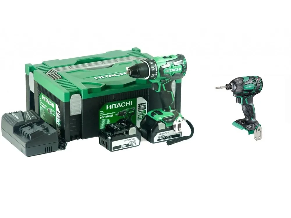 Aku set bezuhlíkový vrtací šroubovák HiKOKI / Hitachi DS18DBSL + rázový utahovák WH18DBDL2 2x 5,0 Ah baterie