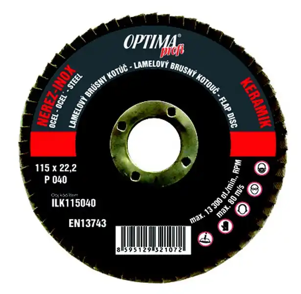 Lamelový kotouč na ocel a nerez 115mm / zrno 40 PF Keramik
