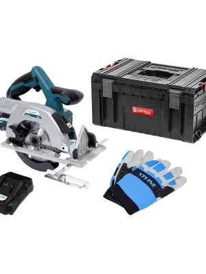 XTLINE Aku kotoučová pila bezuhlíková 18 V, 165 mm + baterie 5.0 Ah + nabíječka 3.5 A + rukavice + box XTline