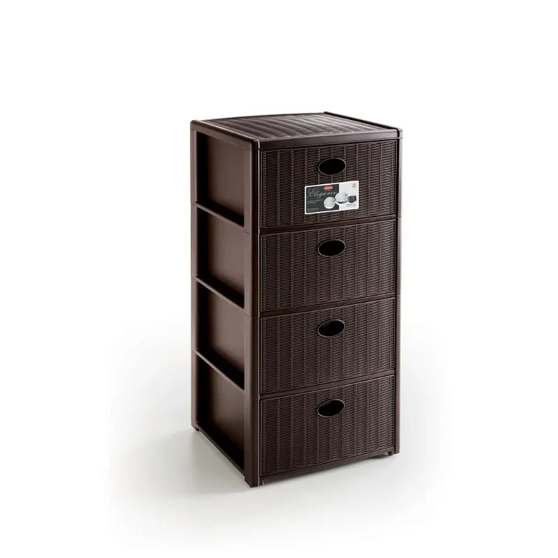 Úložný plastový regál Elegance, 4 zásuvky, hnědý STEFANPLAST