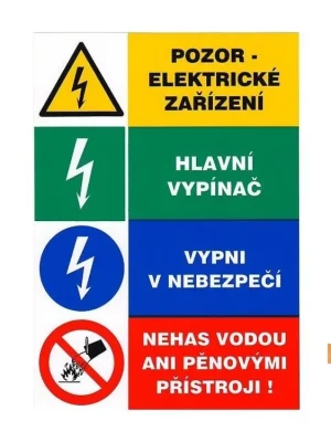 tabulka-pozor el. zařízení, hl. vypínač